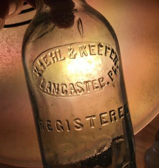 Old Lancaster Pa Blob Top Embossed Soda Bottle Kiehl & Keefer Mug Base Advertise