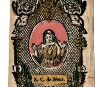 17th Century Antique Old Holy Card To The Sacred Heart Of Jesus