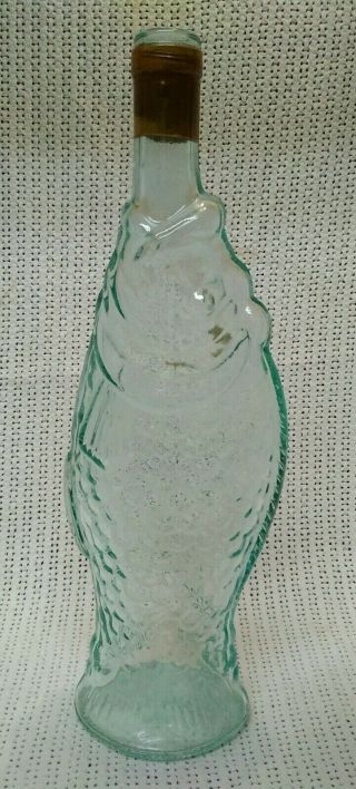 Vtg Large Italian Light Aqua Glass Fish Shaped Wine Bottle Antinori Decanter 13 "
