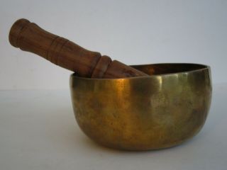 Old Tibetan Hand Hammered Brass Buddha Meditation Singing Bowl & Wood Striker