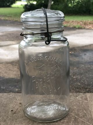 Vintage Perfect Seal Quart Glass Embossed Wide Mouth Fruit Canning Jar Canada