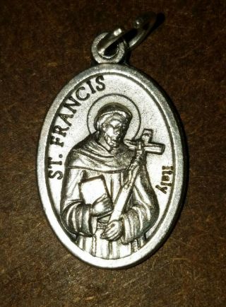 Vintage St Francis,  Silver Color Metal Catholic Medal,  Charm,  Italy