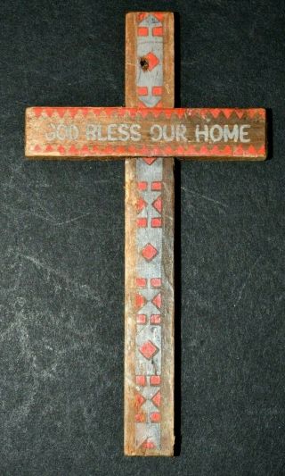“god Bless Our Home” Holy Rosary Mission South Dakota Religious Cross Wood Vtg