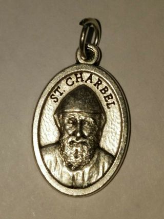 Vintage St Charbel,  Silver Color Metal,  Catholic Medal,  Charm,  Italy