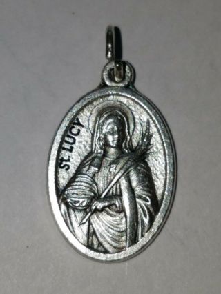 Vintage St Lucy,  Silver Color Metal,  Catholic Medal,  Charm,  Italy