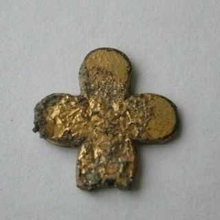 ANTIQUE Cross GOLDplated Bronze UKRAINE Eastern EUROPE Metal 11x11 mm 2
