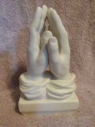 Vintage 6 Inch White Ceramic Praying Hands Statue Figurine Religious Jesus