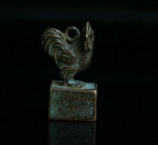 Chinese Bronze Brass Zodiac Year Rooster Cock Statue Seal Stamp Signet Pendant
