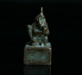 Chinese Bronze Brass Zodiac Year Monkey Statue Seal Stamp Signet Pendant