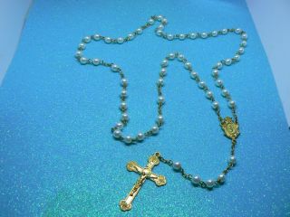 A Gorgeous Simulated Pearl Bead Roman Catholic 5 Decade Holy Rosary