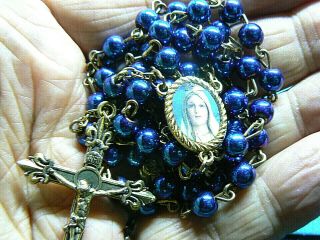 A Gorgeous " Mary,  Star Of The Sea " Glass Bead Roman Catholic 5 Decade Holy Rosary