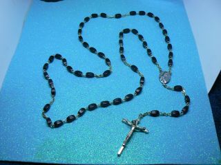 An Exquisite Vintage Black Coco Bead Roman Catholic 5 Decade Holy Rosary