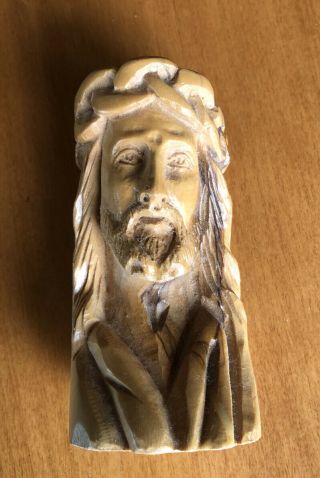 Olive Wood Hand Carved Art Jesus Christ Face Statue Figurine Christianity Bless