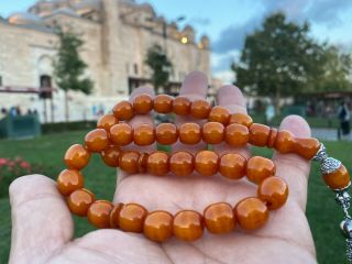 Ottoman Antique Faturan Amber Bakelite Islamic Prayer Beads Misbaha Tasbih Orng