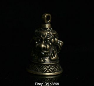 Chinese Folk Fengshui Brass Copper Lucky Animal Tiger Bell Zhong Pendant Statue