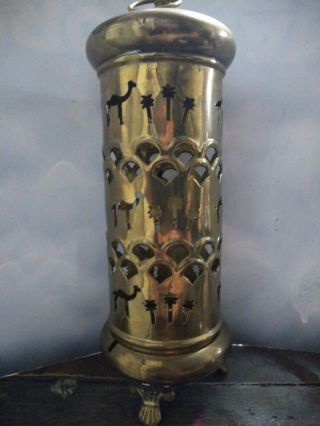 Ornate Brass Incense Burner Decorated With Camels And Palm Trees