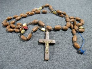 Antique Crucifix & Seeds And Mother Of Pearl Beads Rosary For Repurpose Repair