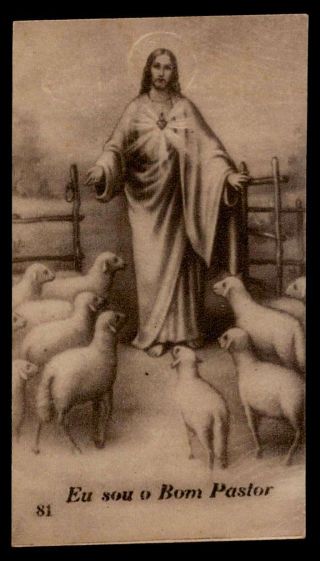 I Am The Good Shepherd - Sacred Heart Jesus W/ Lambs Vtg 1949 Holy Card