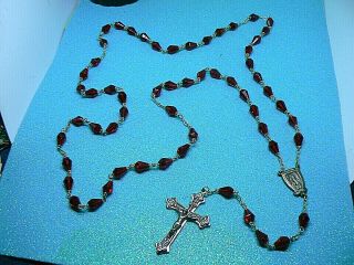 A Gorgeous Multifaceted Cut Royal Red Glass Bead Roman Catholic Holy Rosary