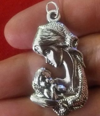 Sterling Silver Filled Mother Child Baby Jesus Virgin Mary Pendant Charm Medal