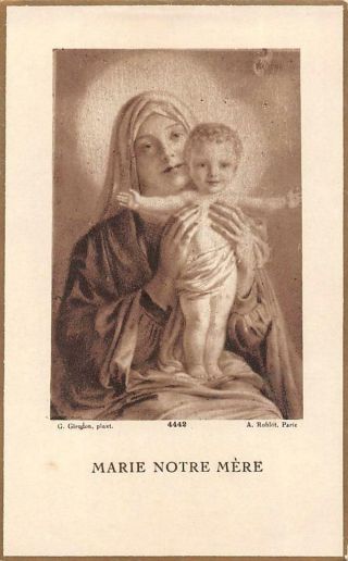 Old French Rare Holy Cards From 1920 " H5242 " Marie Notre Mere