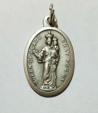 Vintage Queen Of Peace,  Catholic Medal,  Charm,  Pendant,  Made In Italy