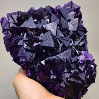 914g Purple Cubic Fluorite On Deep Purple Octahedral Fluorite Mineral Specimen