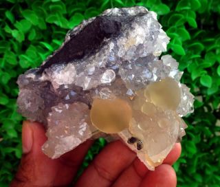 Calcite W/ Fluorite Balls On Mm Quartz Mineral Specimen