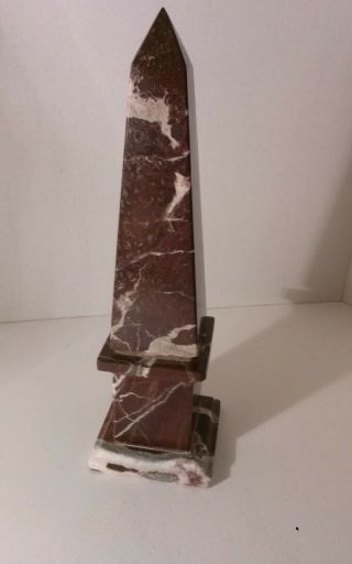 7 Pound Antique Marble Obelisk Brown And White Heavy 10 2/8 In High 3 In Wide