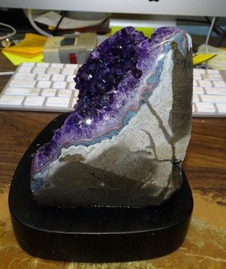 LG.  AMETHYST CRYSTAL CLUSTER CATHEDRAL GEODE BRAZIL WOOD STAND 2