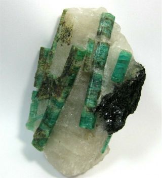 Beryl Var.  Emerald,  With Mica On Quartz Matrix,  Copperbelt Prov. ,  Zambia