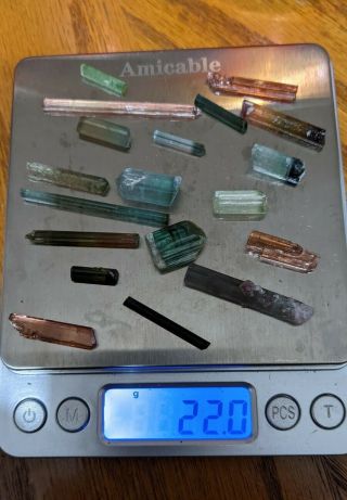 22 gram parcel natural color tourmaline crystals - variety of localities 2