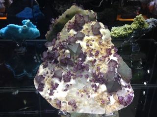 1833g Purple And Green Octahedral Fluorite Cluster On Quartz Matrix China