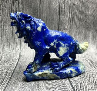 Natural Carved Lapis Lazuli Crystal Wolf Carving Delicate