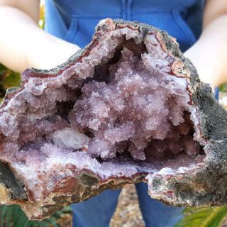 Very Fine 7 Inch Pink Inclusion Quartz Crystal Stalactite Geode