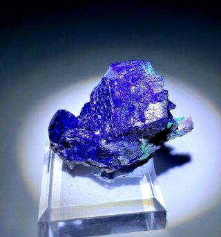 MAGNIFICENT - Blue Azurite crystal w/Green Malachite,  Milpillas mine Mexico 2