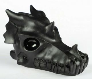 Frosted 5.  2 " Black Obsidian Carved Crystal Dragon Skull,  Crystal Healing