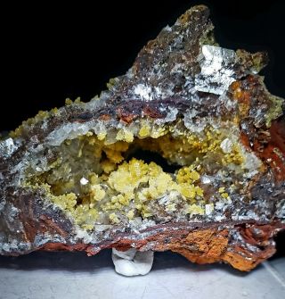 Wow Vug - Clear Calcite & Yellow Botryoidal Mimetite Crystals,  Mine Mexico