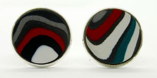 Fordite Cuff Links - Silver Base/20mm Round - Priced Per Pair (20s1 - 010)