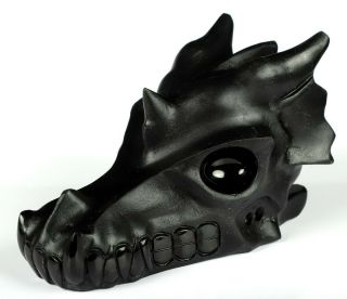 5.  2 " Frosted Black Obsidian Carved Crystal Dragon Skull,  Crystal Healing