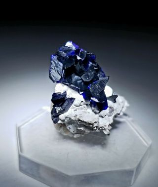 SWEET - Electric Blue Azurite crystals on Dickite,  TN Milpillas mine Mexico 3