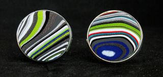 Fordite Cuff Links - Silver Base/20mm Round - Priced Per Pair (20s1 - 013)