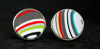 Fordite Cuff Links - Silver Base/20mm Round - Priced Per Pair (20s1 - 015)