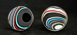 Fordite Cuff Links - Silver Base/20mm Round - Priced Per Pair (20s1 - 018)