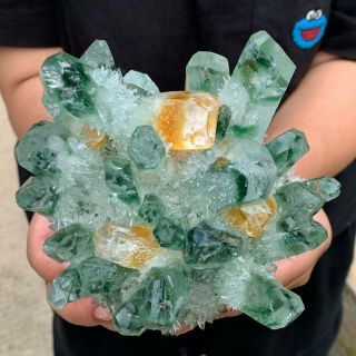 2.  5lb Find Green Phantom Quartz Crystal Cluster Mineral Specimen Healing