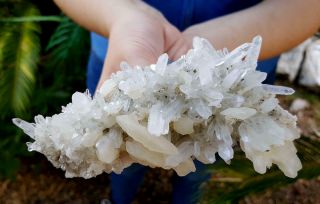 SPECTACULAR 5 1/4 INCH QUARTZ CRYSTALS WITH PYRITE AND CALCITE COMBINATION 2
