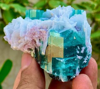 855 C.  T 100 Natural Well Terminated Open Paraiba Blue Cap Tourmaline Crystal.