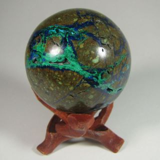 2 " Blue Azurite & Malachite Gemstone Sphere Ball W/ Stand - Peru - 51mm