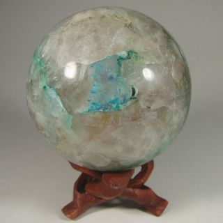 2.  6 " Blue Chrysocolla & Malachite In Quartz Sphere Ball W/ Stand – Peru - 65mm