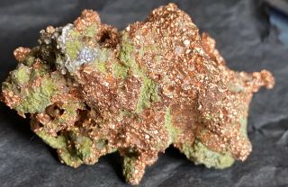 62.  9g Silver On Copper Halfbreed W Green Matrix - Seneca Mine,  Keweenaw Michigan